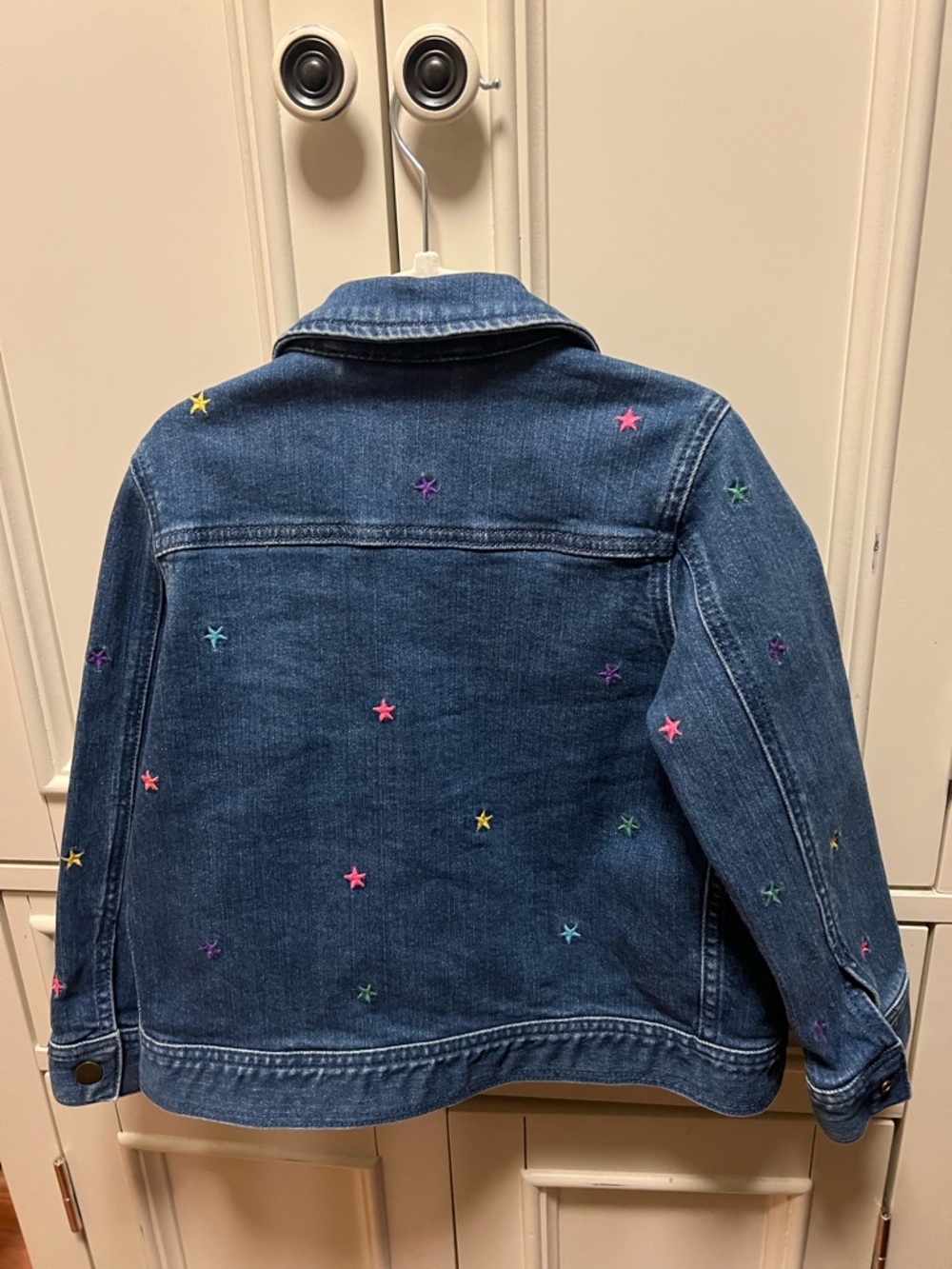 Hanna Andersson Dark Blue Denim Jacket with Multicolor Star Embroidery - Picture 2 of 4